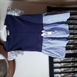 Crew cuts size 5 navy striped dress with sparkle sleeves